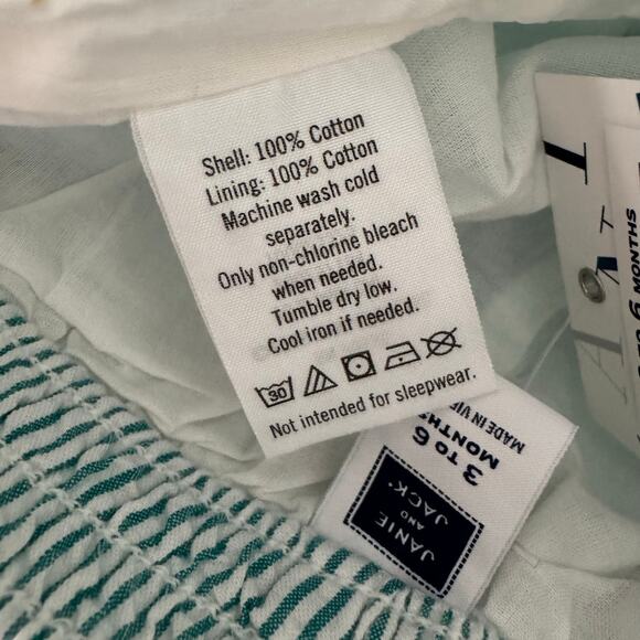 NWT Janie and Jack Baby Shorts 3–6 Months Green Striped Seersucker Cotton Summer - Picture 5 of 5